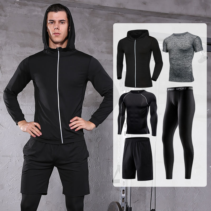 FDM021-5 Pcs Men\ s Workout Clothes Set Fitnness Suit Sportswear